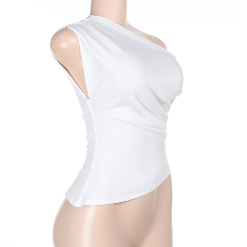 Off-the-Shoulder Fitted Tank Top with Asymmetrical Neckline