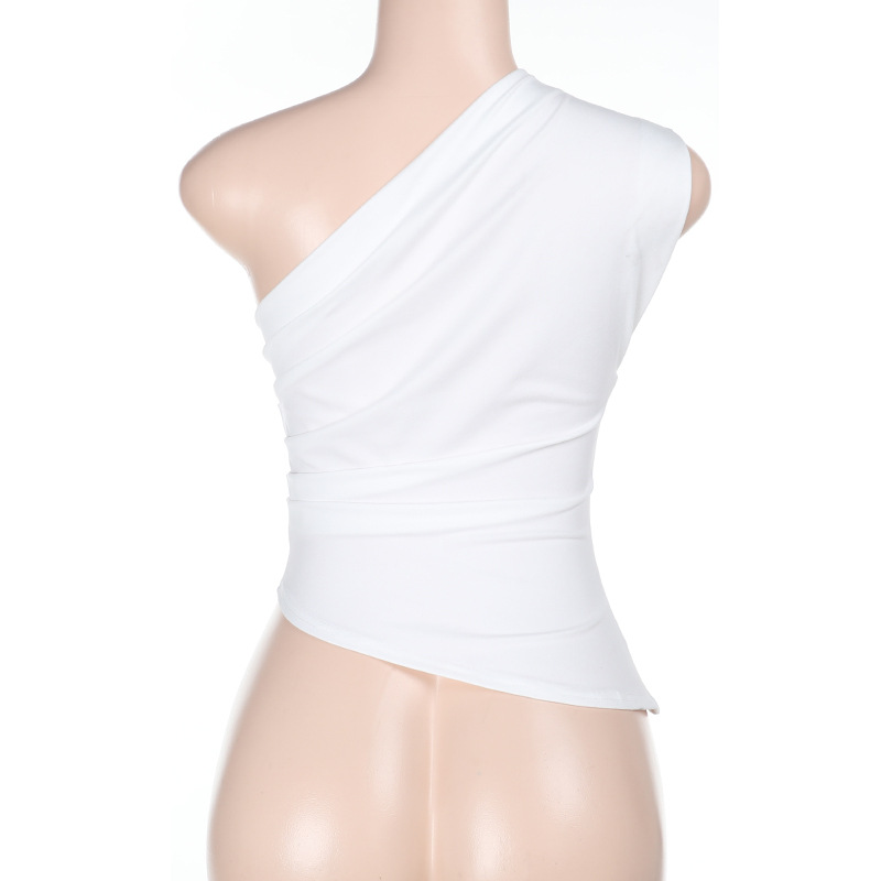 Off-the-Shoulder Fitted Tank Top with Asymmetrical Neckline
