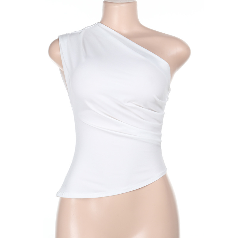 Off-the-Shoulder Fitted Tank Top with Asymmetrical Neckline