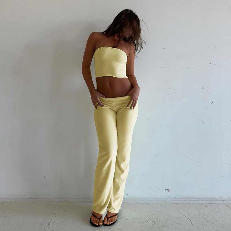  Solid Color Tube Top & Long Pant Matching Set