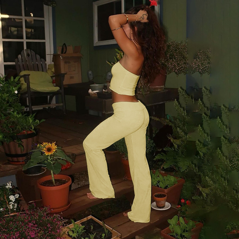  Solid Color Tube Top & Long Pant Matching Set