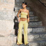  Solid Color Tube Top & Long Pant Matching Set