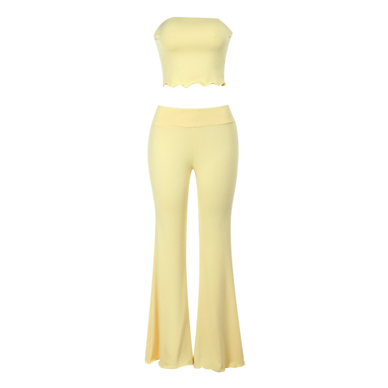  Solid Color Tube Top & Long Pant Matching Set