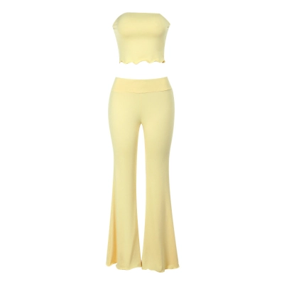  Solid Color Tube Top & Long Pant Matching Set 01