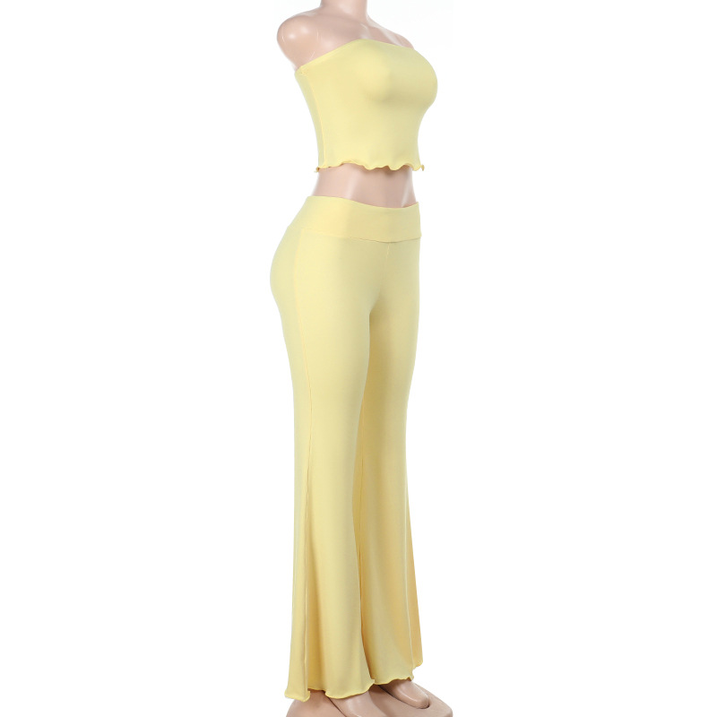  Solid Color Tube Top & Long Pant Matching Set
