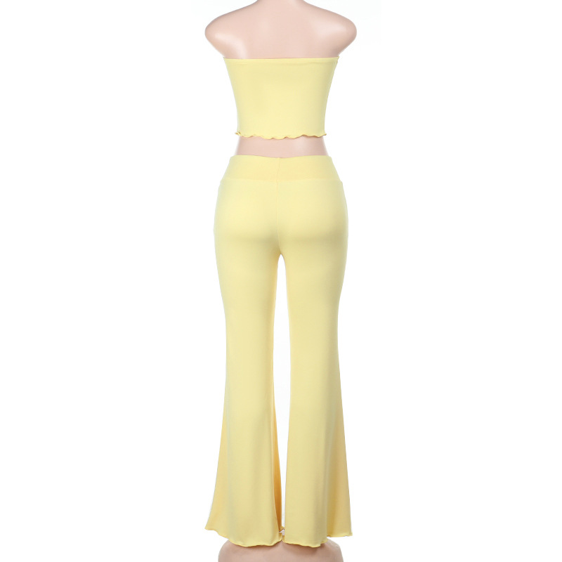  Solid Color Tube Top & Long Pant Matching Set