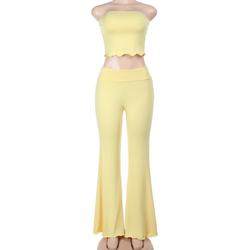  Solid Color Tube Top & Long Pant Matching Set