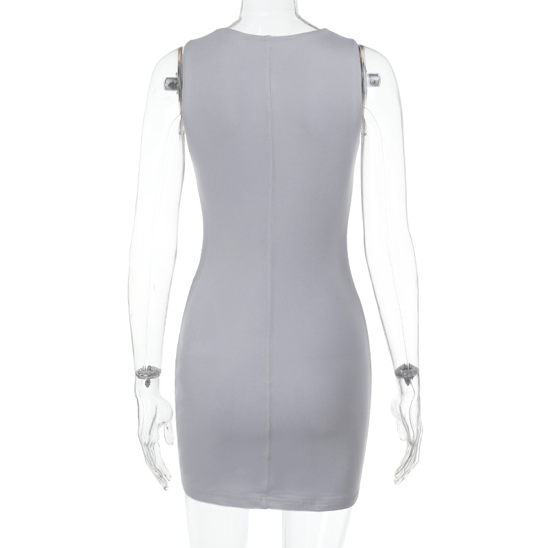 Round Neck Mesh-Panel Slip Dress with Contoured Cut