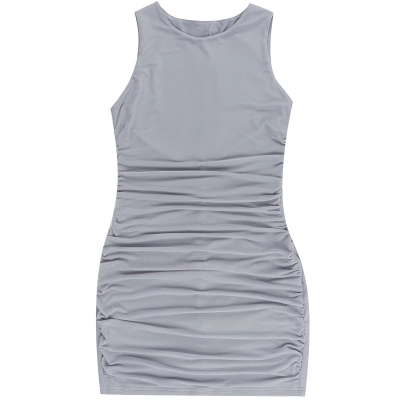 Round Neck Mesh-Panel Slip Dress with Contoured Cut 01