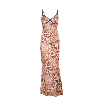 Spaghetti Strap Floral Print Maxi Dress with Stretch Fabric  01