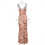 Spaghetti Strap Floral Print Maxi Dress with Stretch Fabric 