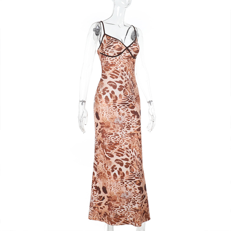 Spaghetti Strap Floral Print Maxi Dress with Stretch Fabric 