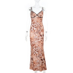 Spaghetti Strap Floral Print Maxi Dress with Stretch Fabric 