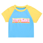 Graphic Letter Print Color-Block Cropped Crew Neck Pullover