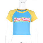 Graphic Letter Print Color-Block Cropped Crew Neck Pullover