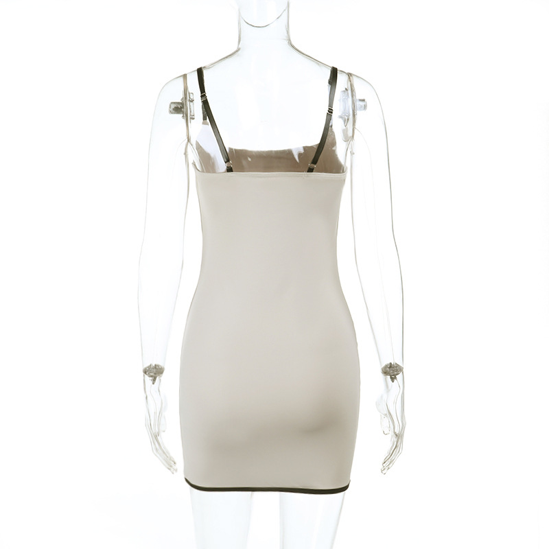 Color-Block Square Neck Spaghetti Strap Dress