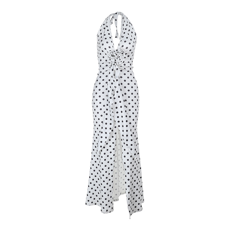 Polka Dot Sleeveless Mermaid Hem Midi Dress