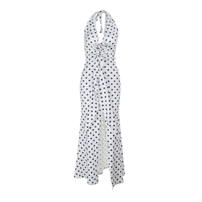 Polka Dot Sleeveless Mermaid Hem Midi Dress 01