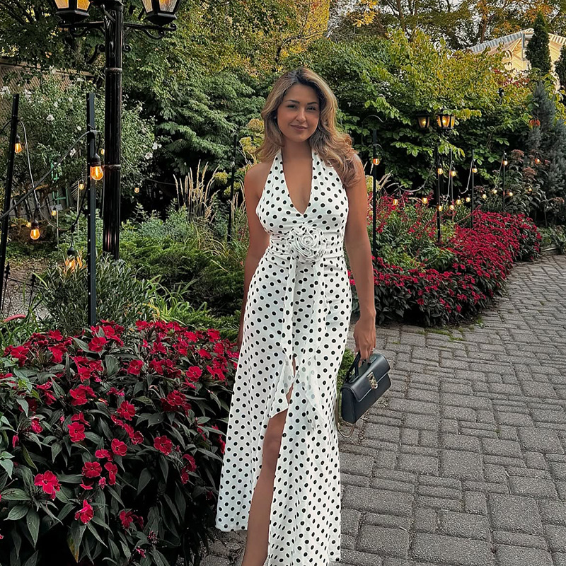Polka Dot Sleeveless Mermaid Hem Midi Dress