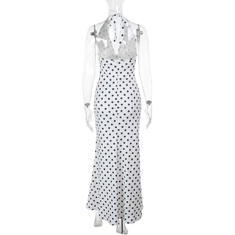 Polka Dot Sleeveless Mermaid Hem Midi Dress