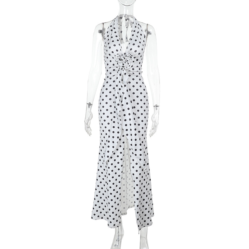 Polka Dot Sleeveless Mermaid Hem Midi Dress
