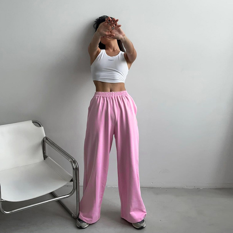 Retro Sporty 2-Piece Set - Wide-Leg Drawstring Pants with Tank Top