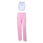Retro Sporty 2-Piece Set - Wide-Leg Drawstring Pants with Tank Top