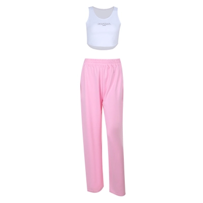 Retro Sporty 2-Piece Set - Wide-Leg Drawstring Pants with Tank Top 01