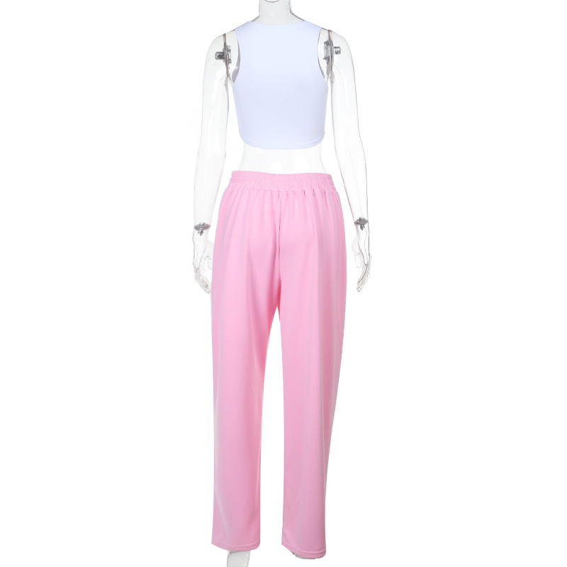 Retro Sporty 2-Piece Set - Wide-Leg Drawstring Pants with Tank Top