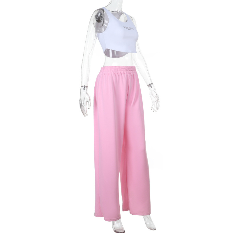 Retro Sporty 2-Piece Set - Wide-Leg Drawstring Pants with Tank Top