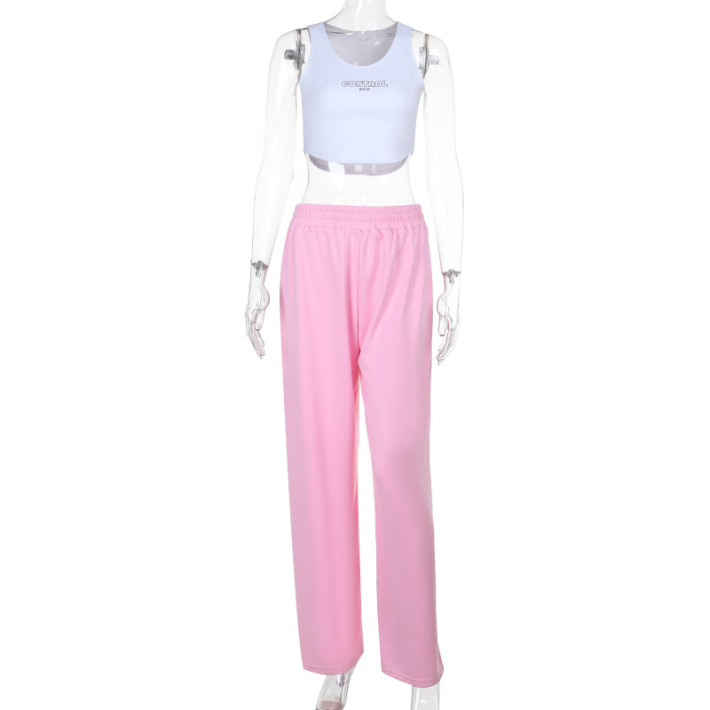 Retro Sporty 2-Piece Set - Wide-Leg Drawstring Pants with Tank Top
