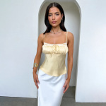 Satin-Finish Ruched Spaghetti Strap Top
