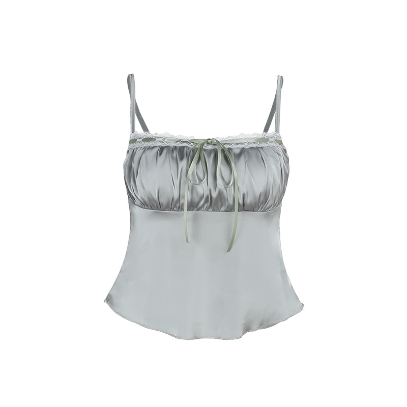 Satin-Finish Ruched Spaghetti Strap Top