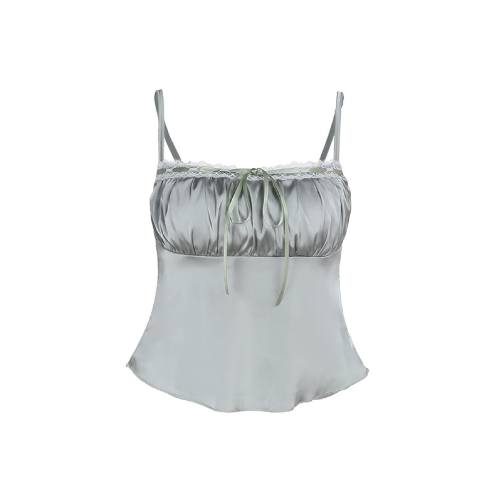 Satin-Finish Ruched Spaghetti Strap Top