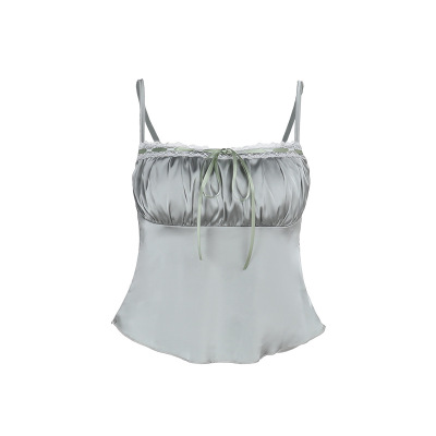 Satin-Finish Ruched Spaghetti Strap Top 01
