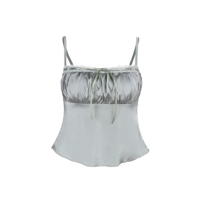 Satin-Finish Ruched Spaghetti Strap Top 01