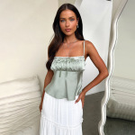Satin-Finish Ruched Spaghetti Strap Top