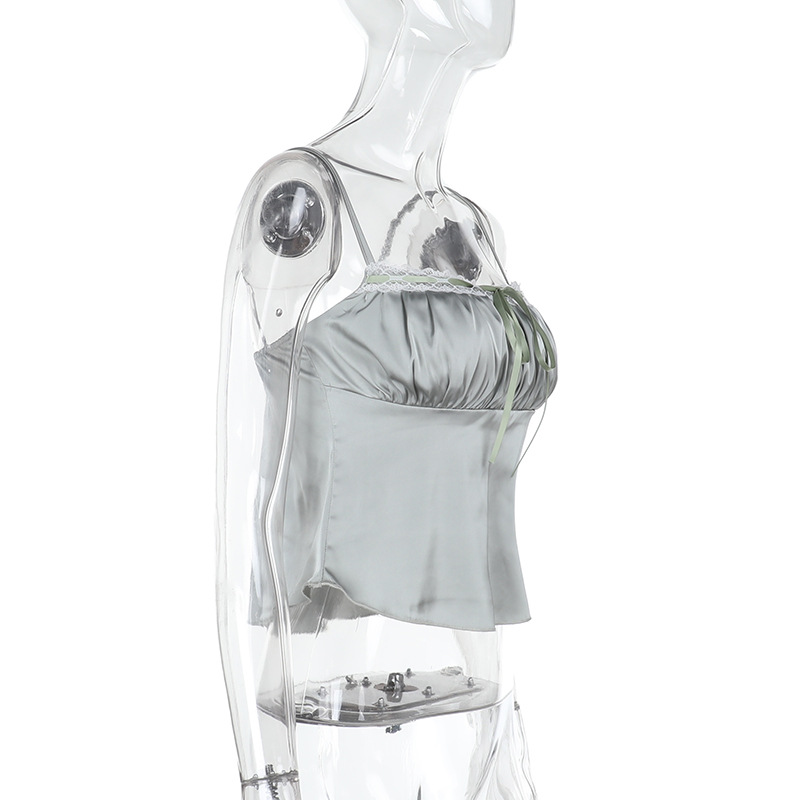 Satin-Finish Ruched Spaghetti Strap Top