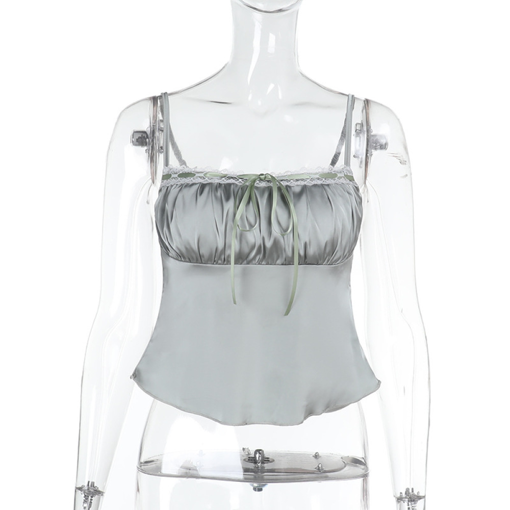 Satin-Finish Ruched Spaghetti Strap Top