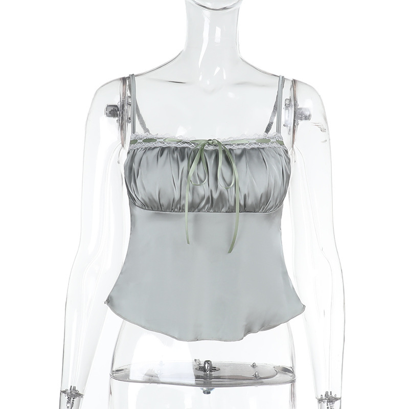 Satin-Finish Ruched Spaghetti Strap Top