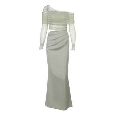  Off-the-Shoulder Mesh Panel Long Sleeve Maxi Dress 01