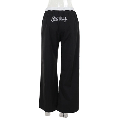Lace Trim Contrast Waistband Utility Pants 02