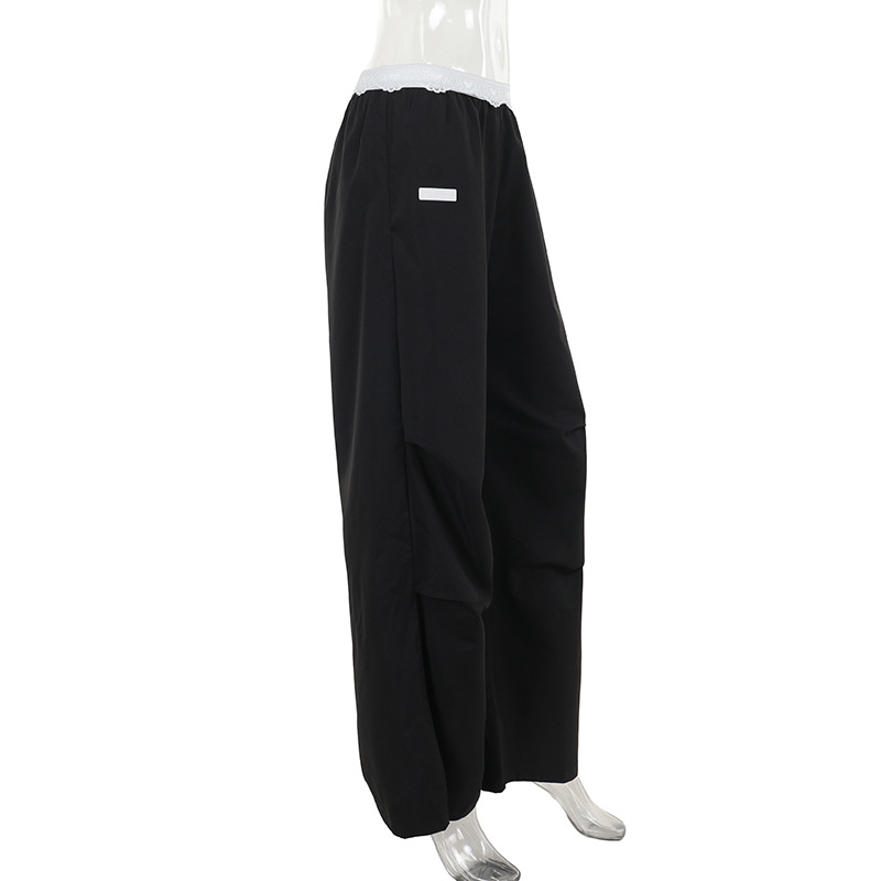 Lace Trim Contrast Waistband Utility Pants