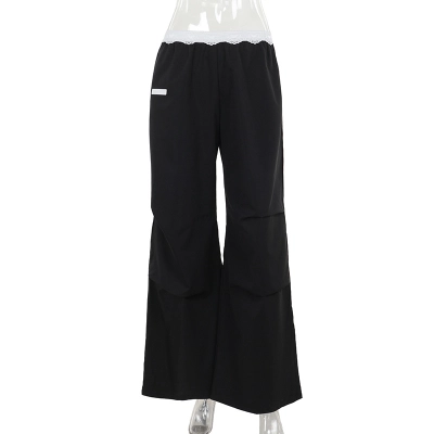 Lace Trim Contrast Waistband Utility Pants 01
