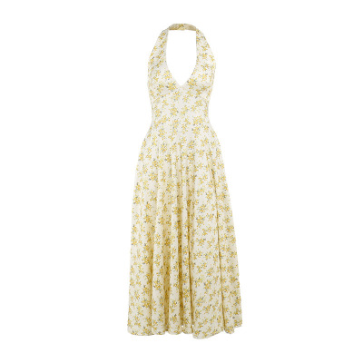 Halter Neck Open-Back Floral Print Maxi Dress 01