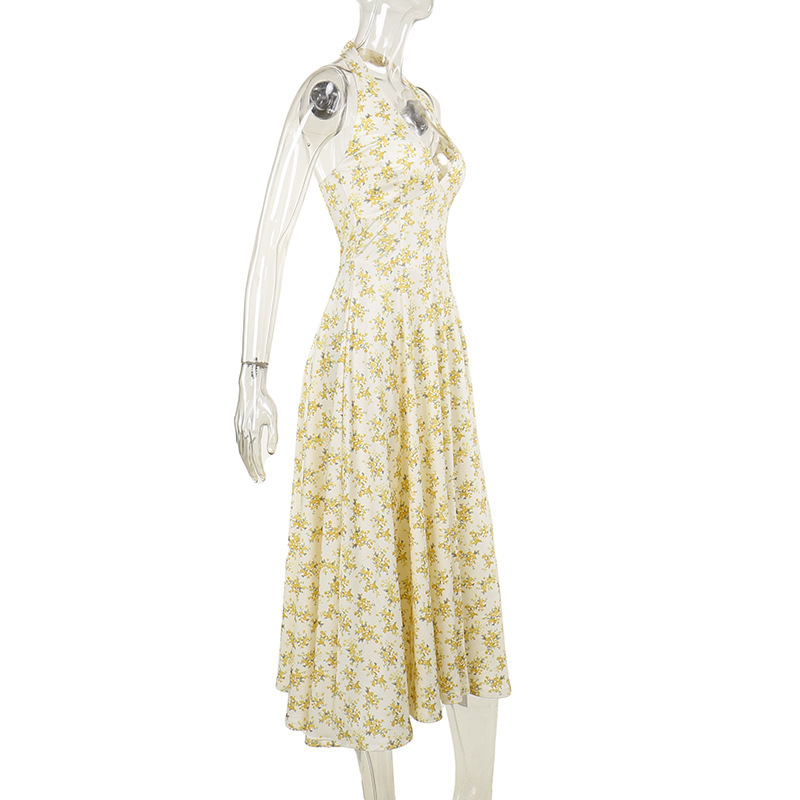 Halter Neck Open-Back Floral Print Maxi Dress