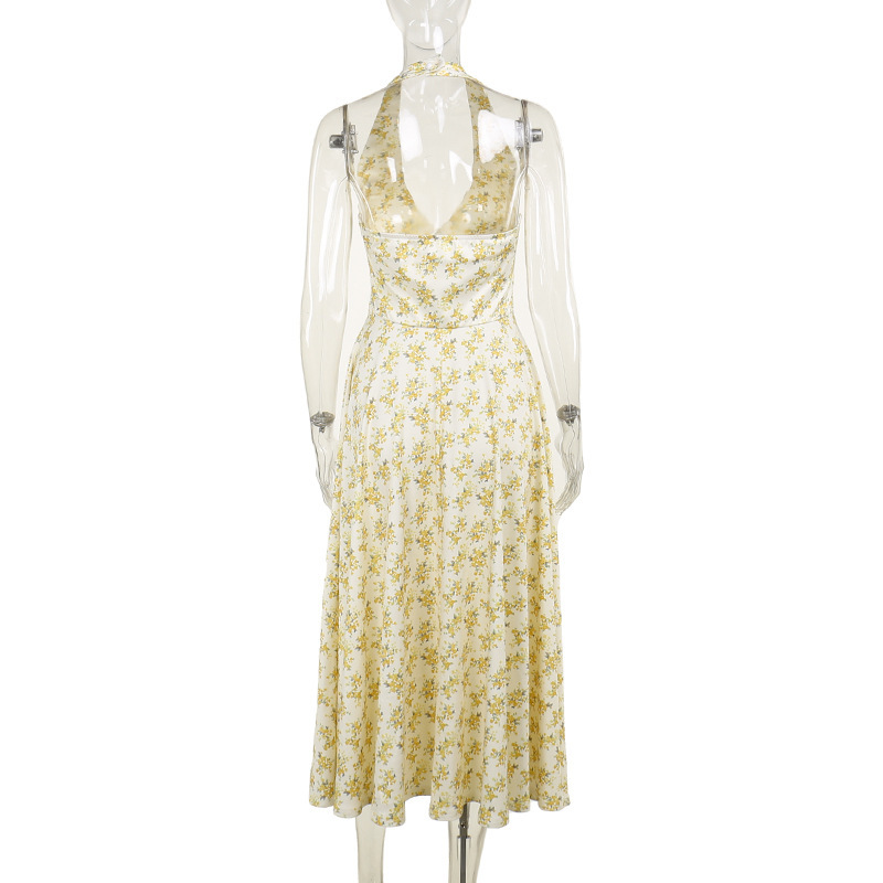 Halter Neck Open-Back Floral Print Maxi Dress