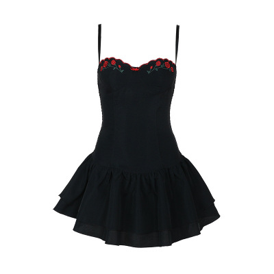Spaghetti Strap Embroidered A-Line Mini Dress 01