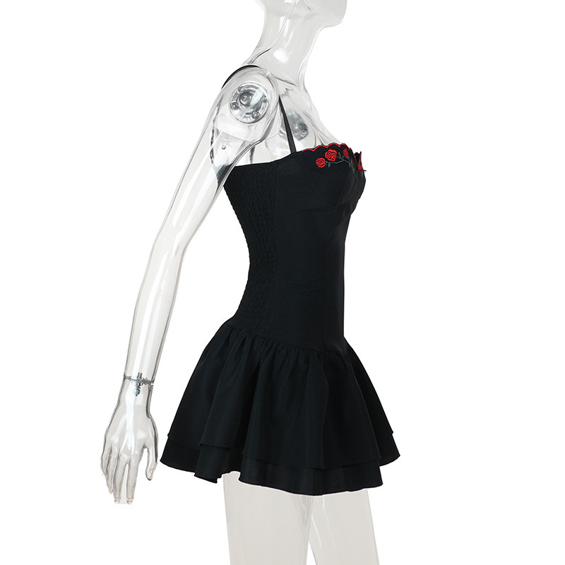 Spaghetti Strap Embroidered A-Line Mini Dress