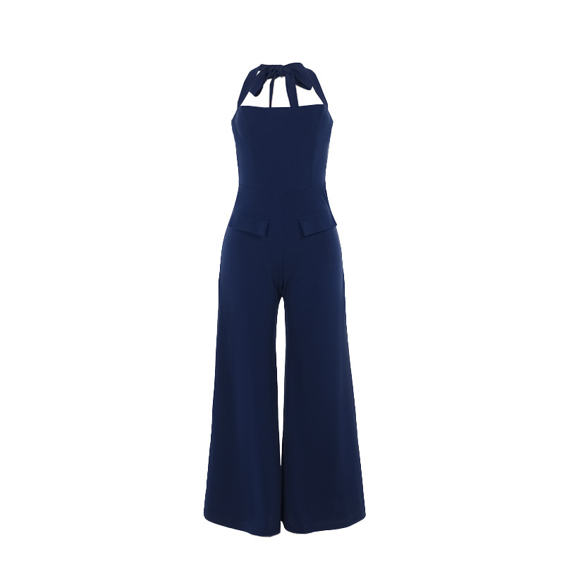 2025 Fall New Women's Halter Neck Flap Pocket Jumpsuit